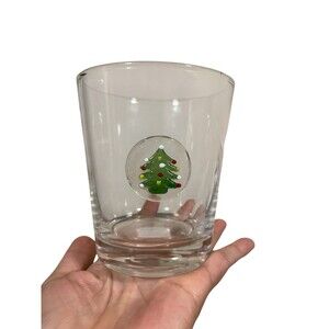 Crate & Barrel Artland Christmas Tree Glass Double Old Fashioned Fused Medallion